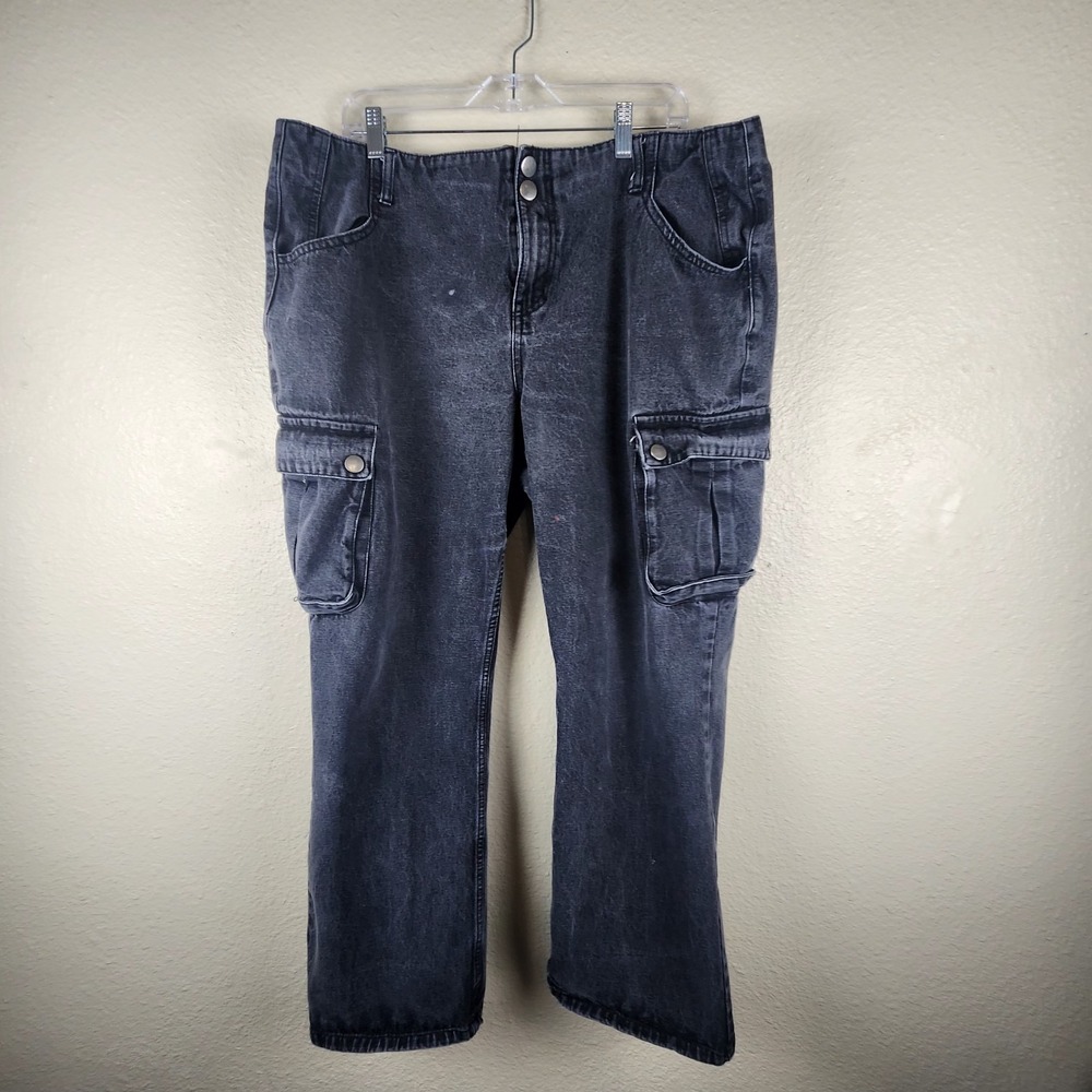 Vtg Love Revival Womens Size 16 Baggy‎ Cargo Pants Black Washed Y2K Streetwear